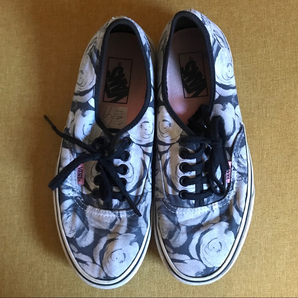 Black and white rose print vans